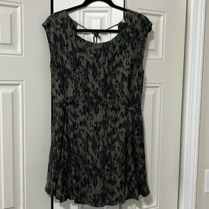 Black and olive free people short dress with button front, gathered tie back